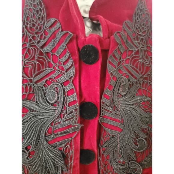 Punk Rave Gothic Jacket Womens 3XL Red Black Velvet Steampunk Victorian Vampire - Picture 7 of 13